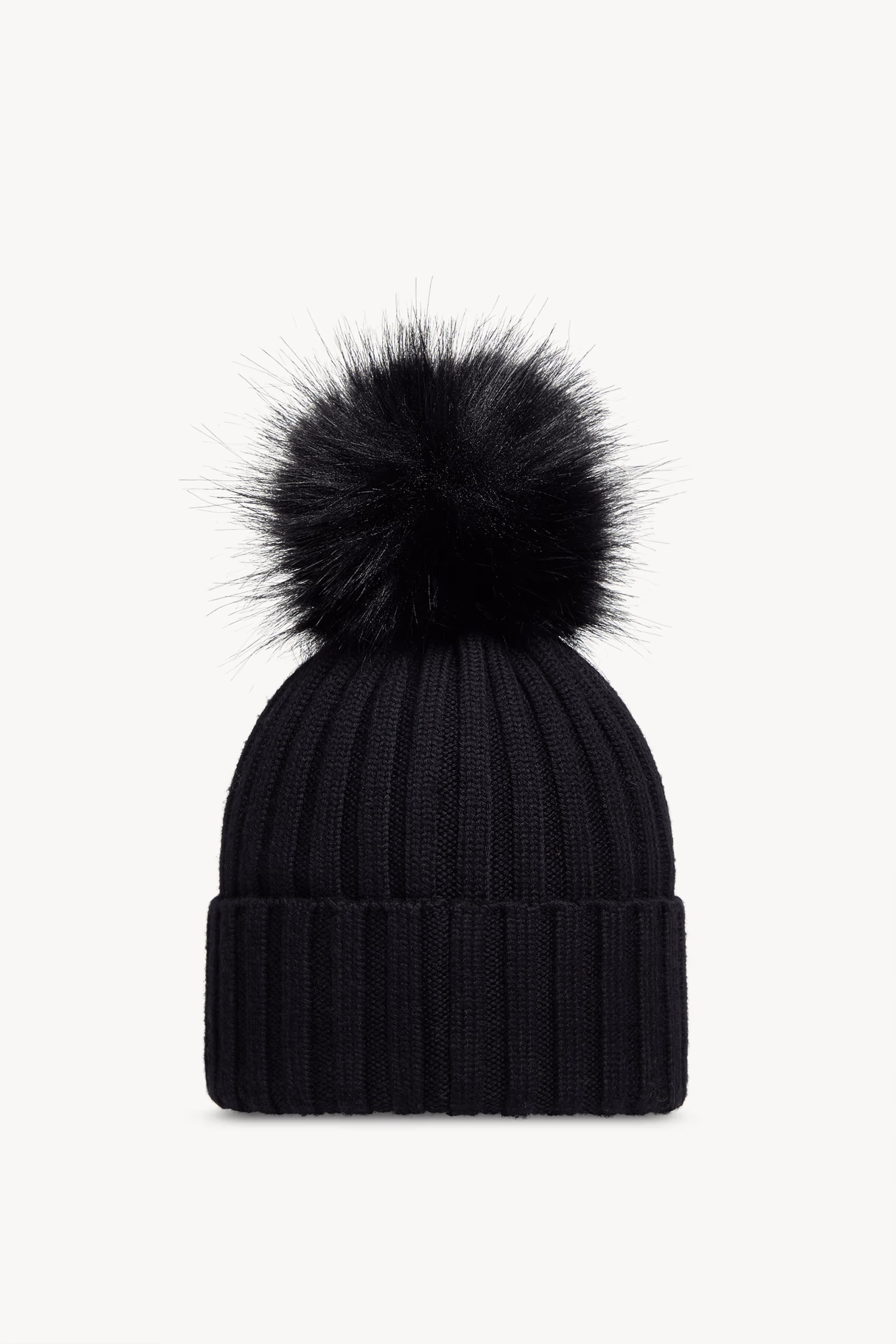 Wool Beanie with Faux Fur Pom Pom Gender Neutral Black Moncler 4